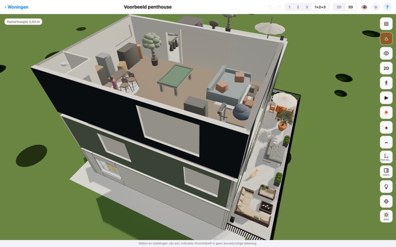 Poppenhuisweergave van een ingerichte woning in RoomViewR